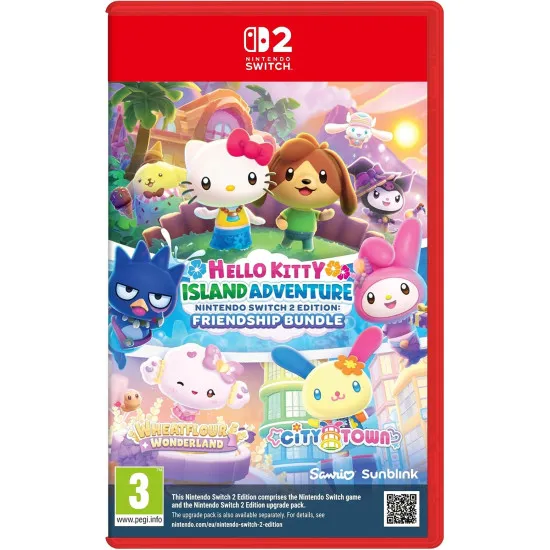 Nintendo Switch 2 game case for Hello Kitty Island Friendship Bundle featuring Hello Kitty and friends in a vibrant island world